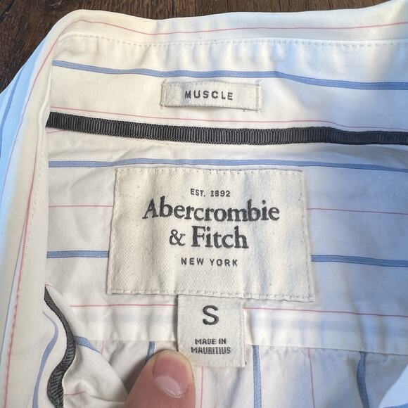MENS ABERCROMBIE & FITCH MUSCLE FIT BUTTON DOWN SHIRT SIZE S WHITE BLUE PINK - Picture 3 of 7